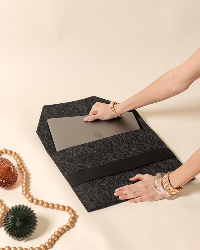 SortJoy Felt Laptop Sleeve and File Folder - Sleek and Durable Protective Case for Laptops and Documents, Perfect for Work, School, or Travel, Fits Devices Up to 15 Inches (Carbon, Dark Grey)