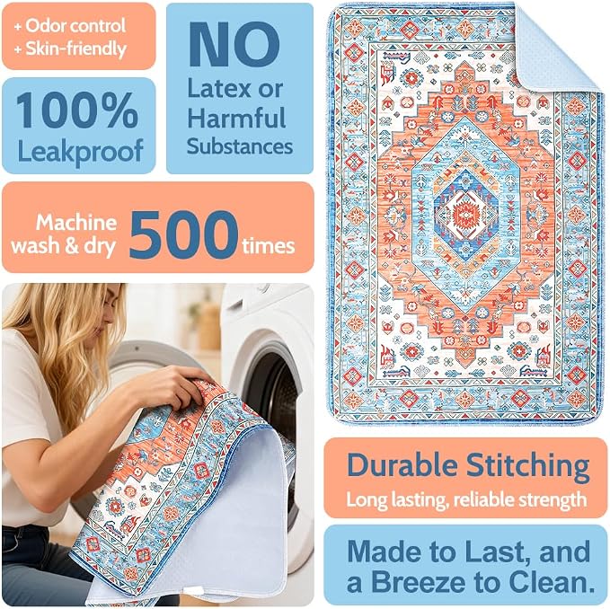 Washable Pee Pads for Dogs, 2 Pack Reusable Puppy Training Pads 72"x72" Super Absorbent Waterproof Dog Training Pads, Non-Slip Potty Pads, Whelping Pads Litter Mat Orange/Mix