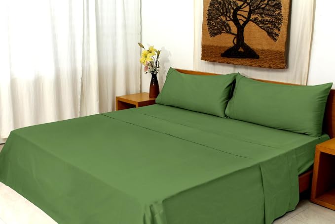 Organic Cotton Long Staple Silky Soft Single Pick Sateen Bed Sheet Set - Luxurious & Premium Hotel Quality - GOTS Certified - Solid Dyed (Vineyard Green, Queen (U.S. Standard))