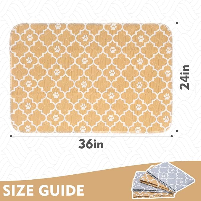 KOOLTAIL Washable Pee Pads for Dogs, 4 Packs Super Absorbent Leakproof & Non-Slip Dog Pee Pad Large, Reusable Puppy Training Pads Waterproof, Pet Mat Rug for Whelping,Floor,Crate Cats Animals, 24"x36"
