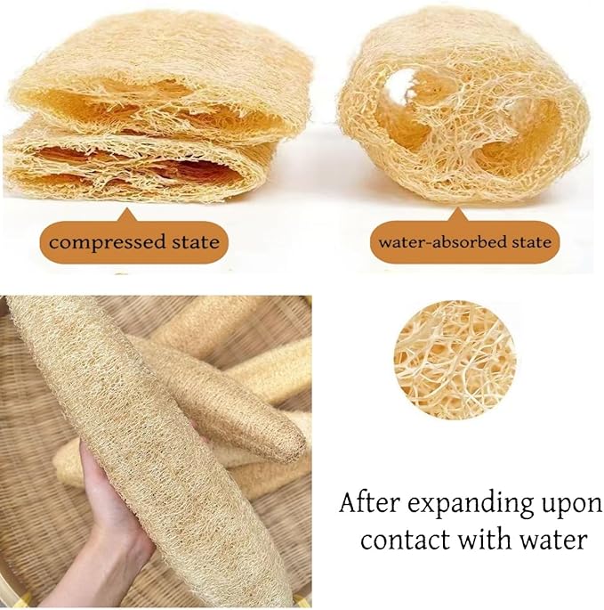 Luffa 4PCS 100% Natural Organic Loofah Sponges(14''-16'') Whole Loofah Deep Exfoliating Body & Back Scrubber Biodegradable Plastic-Free Shower Bath Loofah for Men&Women Adults SPA Daily Care