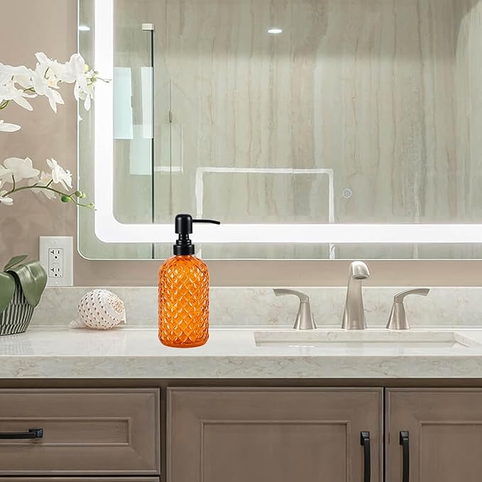 12Oz Glass Soap Dispenser with 304 Black Rustproof Stainless-Steel Pump, Refillable Glass Soap Dispenser for Kitchen, Bathroom, Farmhouse