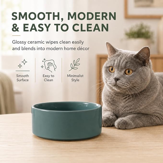 Havniva Cat Bowls Water Bowl Set of Two, 5.1” Ceramic Cat Food and Water Bowl Whisker Friendly Pet Food Bowls for Indoor Cats, Wide Cat Water Dish Prevent Whisker Fatigue Non Slip Cat Feeder