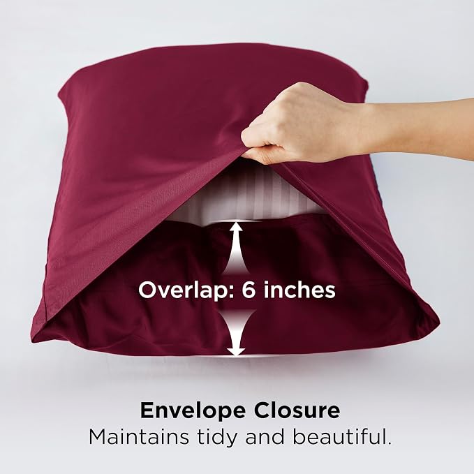 Bedsure King Size Pillow Cases Set of 2, Cooling Pillow Cases King, Rayon Derived from Bamboo Burgundy Pillowcases, PureWoven Silky Soft Bedding Pillow Covers with Envelope Closure, 20x36 Inches