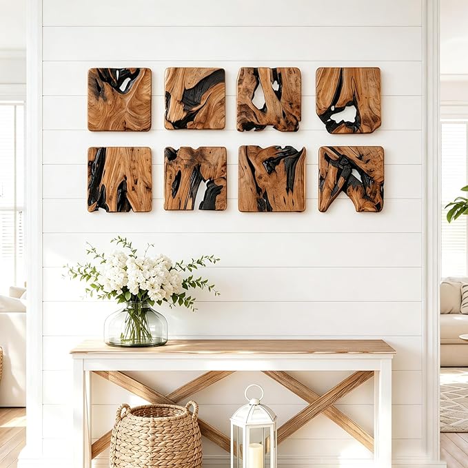 BOTALEGRE 4-Piece Natural Cedar Wood Wall Art Set, Handcrafted Rustic Abstract Wall Decor, Unique Cedar Root Wooden Wall Hanging for Home Living Room Bedroom Office