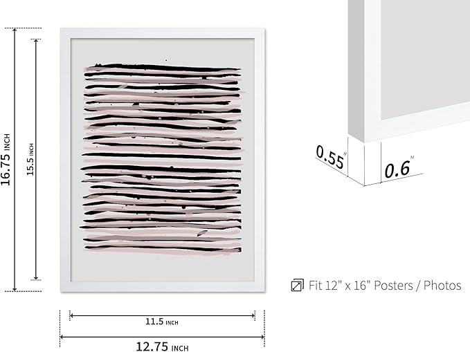 Monem Art Black and Blush Abstract Line Painting Print - Minimalist Scandinavian Art Poster - Wall Decor for Living Room, Bedroom or Office - 12x16 White Framed Wall Art by Mareike Bohmer