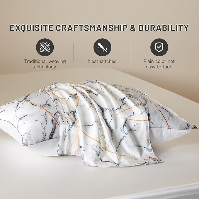 THXSILK Natural Mulberry Silk Pillowcase for Hair and Skin, Grade 6A+ Mulberry Silk Pillow Case with Hidden Zipper, Soft Smooth White Marble Pillowcase(1pc, Queen Size 20"x30")