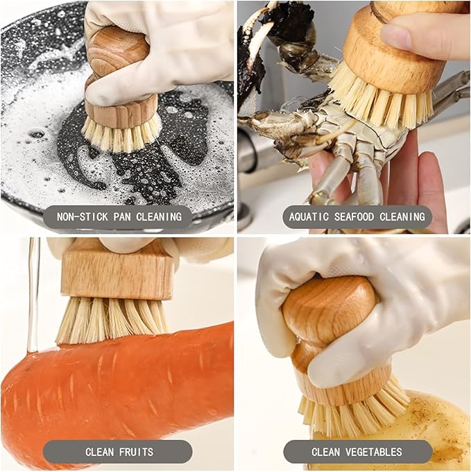 Bamboo Dish Scrub Brushes, ZP Natural 3Pack Kitchen Wooden Cleaning Scrubbers Set for Cleaning Pots, Pans and Vegetables