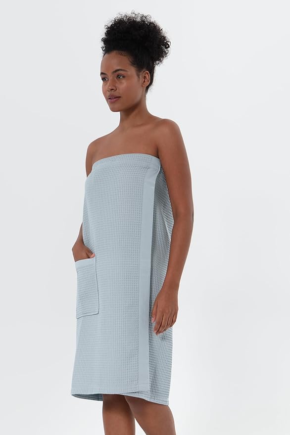 SEYANTE Women's Organic Waffle Spa Wrap, GOTS Certified 100% Turkish Cotton, Lightweight Bath Towel Wrap Adjustable Closure