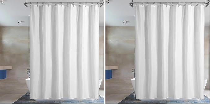 Barossa Design Waterproof Fabric Shower Curtain or Liner Microfiber - Soft Cloth & Hotel Quality, Machine Washable White Shower Curtain Liner for Bath Tub, 72x72 Inches (Pack of 2)