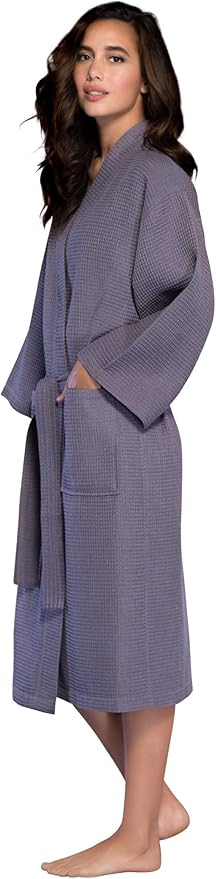 Turquaz Lightweight Long Waffle Kimono Spa Robe for Women
