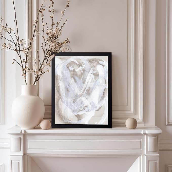 Monem Art Neutral Beige Abstract Brushstroke Painting Print - Scandinavian Minimalist Modern Art Poster - Wall Decor for Living Room or Bedroom - 8x10 Black Framed Wall Art by Mareike Bohmer