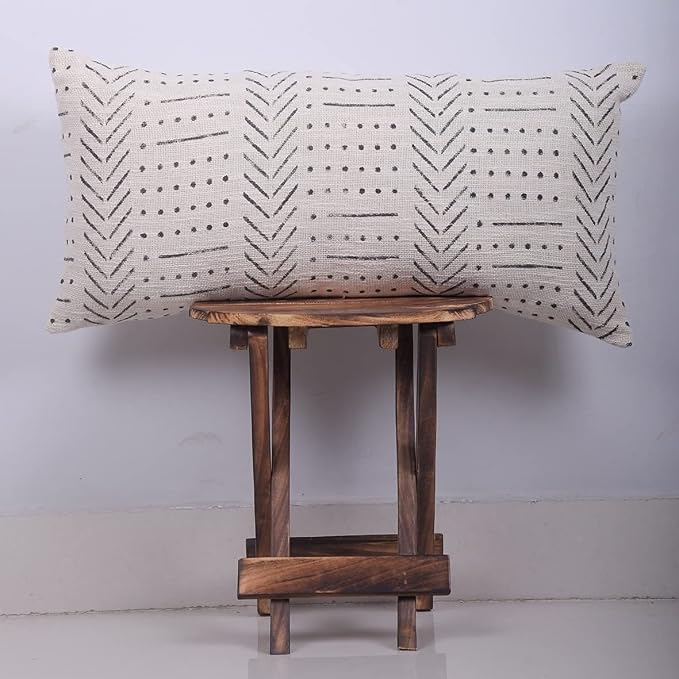 Trade Star Handloomed Throw Pillow Cover Decorative Cushion Case Mudcloth Cushion Cover for Home Decor Beautiful Modern Farmhouse Sofa Decor Pillow Case Indian (Ivory Snow 12X24 INCHES)
