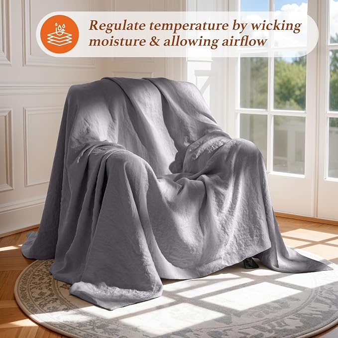 100% Pure Linen Duvet Cover Set Queen Size 3 Pcs Natural Linen Bedding Zipper Closure Breathable Soft Comforter Cover Sets, Cozy for All Season (Queen, Dark Gray)