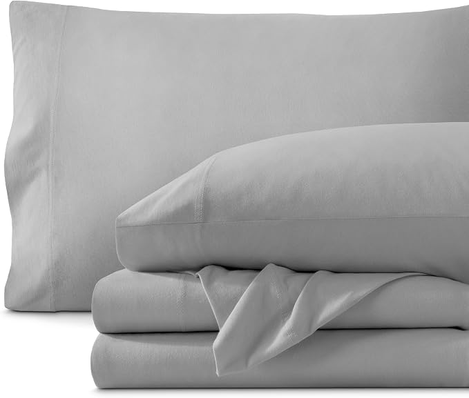 Bare Home 100% Organic Cotton Jersey Sheet Set, Ultra Soft, 100% Cotton - Sheet Set & Pillowcase - Deep Pocket Bed Sheets (TwinXL, Light Grey)