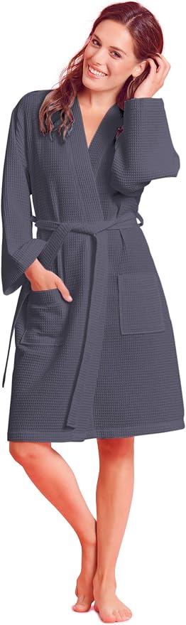 Soft Touch Linen Women's Kimono Waffle Robe-Luxurious & Absorbent & Quick Dry-Cotton & Polyester Blend