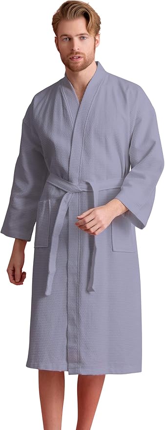 Men's Luxury Waffle Weaved Cotton Bathrobe - Lightweight & Soft - Quick Dry & Absorbent - Spa Robe for Men