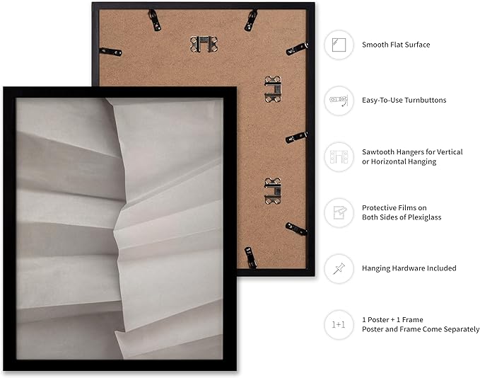 Monem Art Minimalist Folded Paper Texture Print - Neutral Abstract Modern Art Poster - Wall Decor for Living Room, Bedroom or Office - 12x16 Black Framed Wall Art by Mareike Bohmer