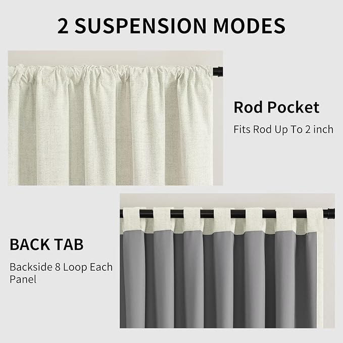CUCRAF Custom Linen 100% Total Blackout Curtains, Light Beige Back Tab and Rod Pocket Curtain for Living Room Bedroom, Light Blocking Drapes Thermal Insulated 1 Panel (Custom Size, Color)