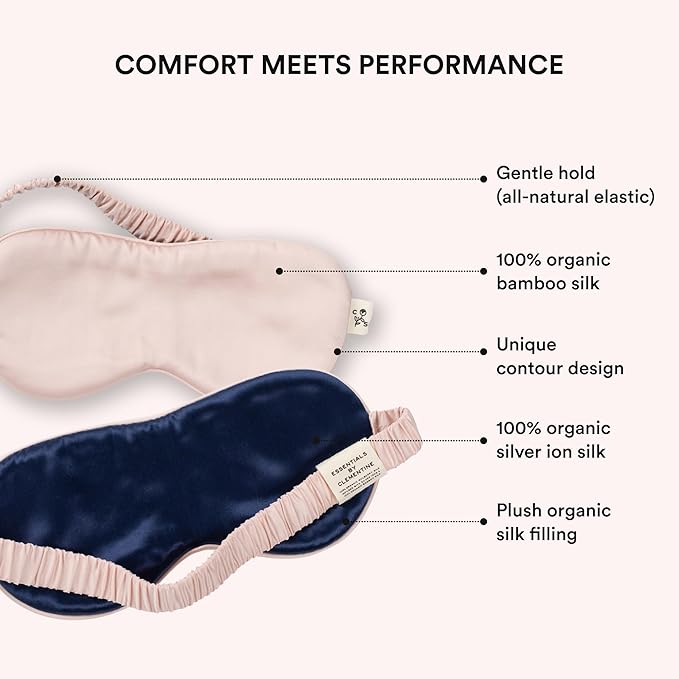 Clementine Mulberry Silk Sleep Mask | Full Blackout Contoured Eye Mask for Sleeping | Organic & Non-Toxic | Oversized Night Blindfold | Hypoallergenic & Frizz-Free Eye Cover for Deep Sleep