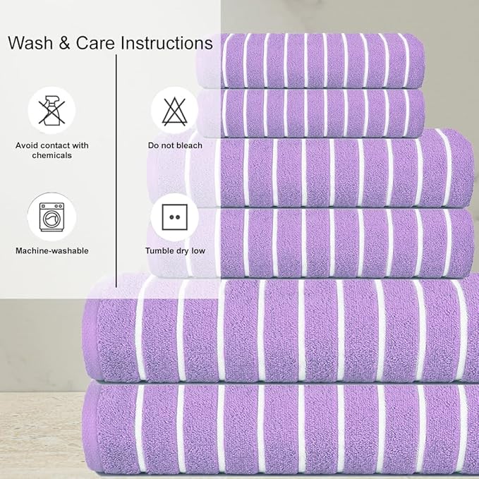 CASA COPENHAGEN Ecstatic 6Pcs 100% Egyptian Cotton Large Designer Towels Gift Set- Lavender, 600GSM, 2Bath 2Hand 2Washcloths, Bath Towels for Bathroom Set for Women & Men