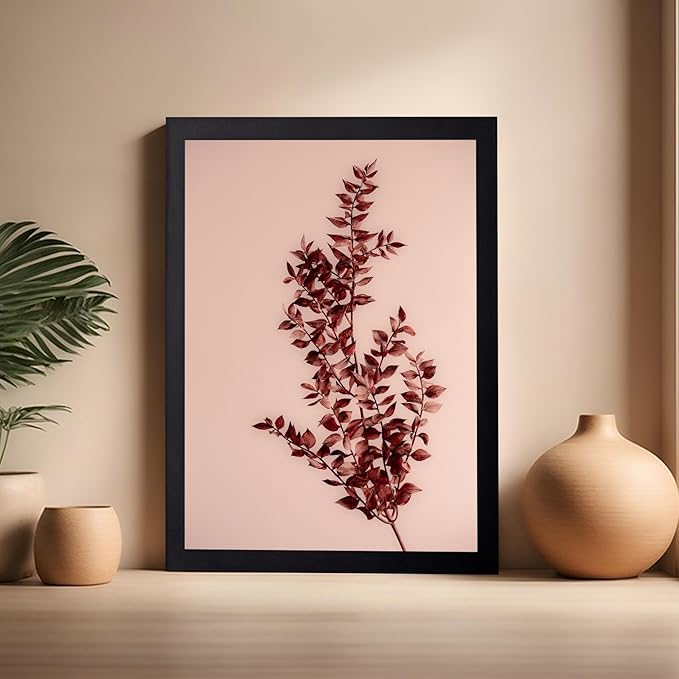 Monem Art Dried Red Botanical Branch Print - Minimalist Boho Nature Poster - Wall Decor for Living Room, Bedroom or Office - 16x20 Black Framed Wall Art by Mareike Bohmer