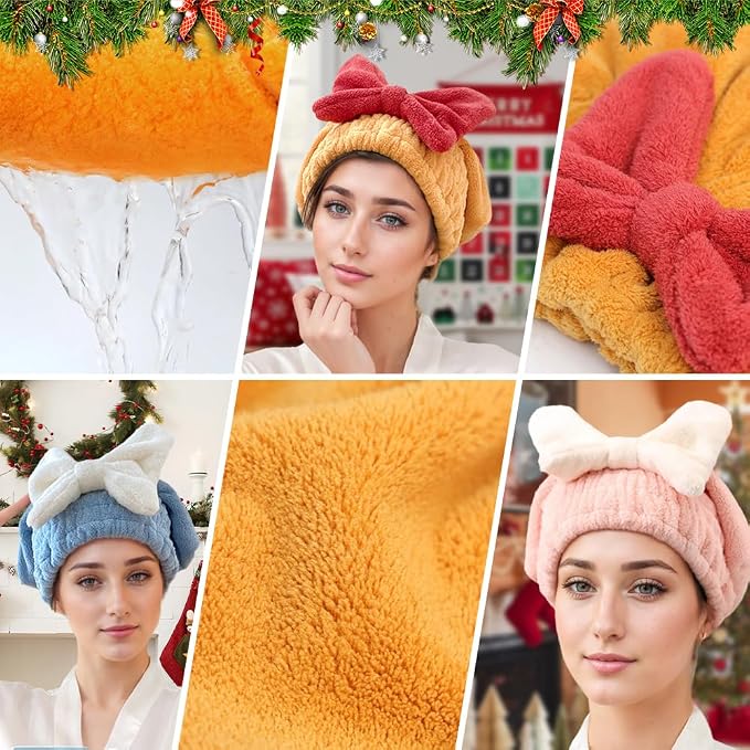 2 Pack Super Absorbent Hair Towel Wrap for Wet Hair, Microfiber Hair Towel Wrap Women Quick-Drying Thickened Hair Towels, Soft Bow Tie Wet Hairs Towel Wrap for Women Accessories (Blue+Yellow)