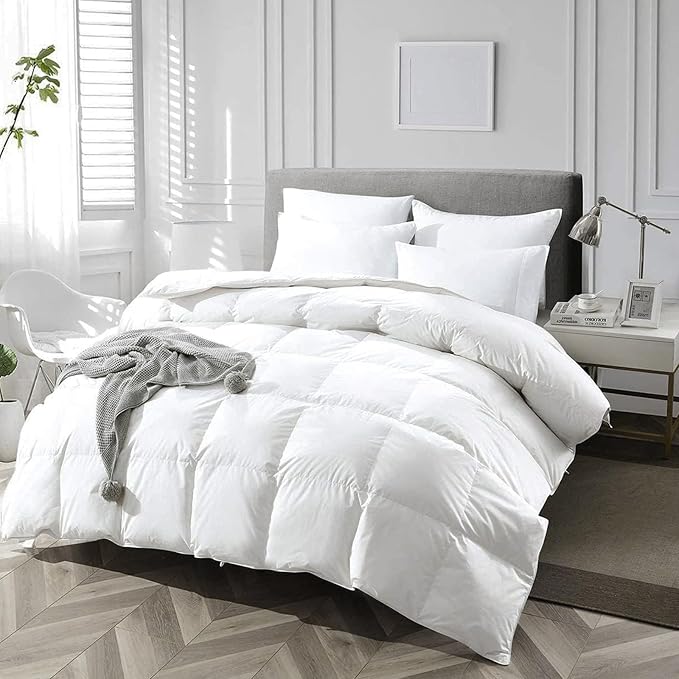 APSMILE Super King Luxury 100% Organic Cotton All Season Down Feather Fibers Comforter, High Fill Power Medium Warmth Duvet Insert (120x120, Ivory White)