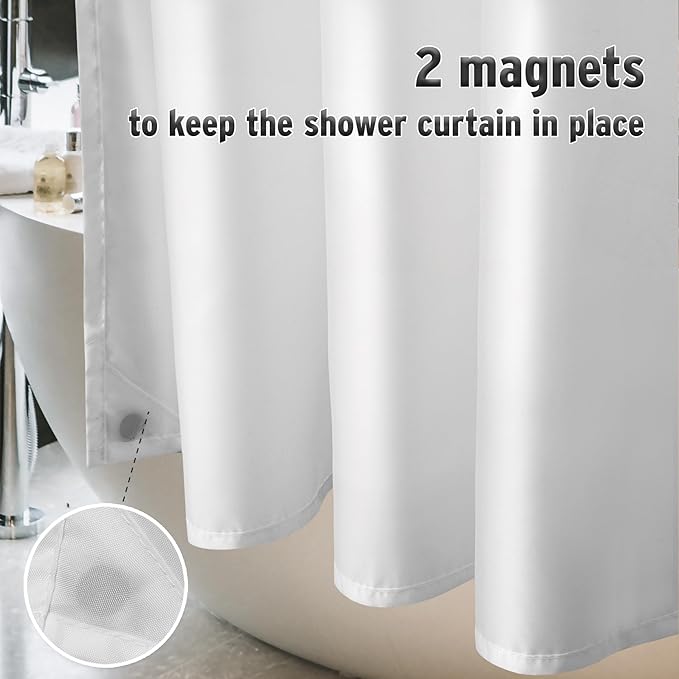 Titanker Small Stall Shower Curtain Liner Washable, 47x64 Inches, White Fabric Shower Liner with 2 Magnets, Waterproof RV Shower Curtain Liner Stall Size Soft Polyester Lightweight, White
