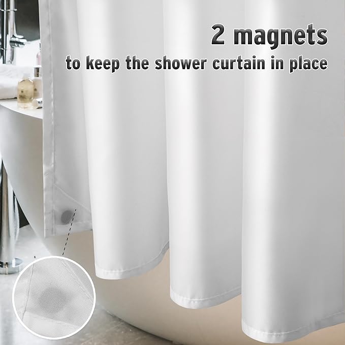 Titanker Small Stall Shower Curtain Liner Washable, 36 x 72 Inches, White Fabric Stall Shower Liner with 2 Magnets, Waterproof RV Shower Liner Soft Lightweight Polyester, White