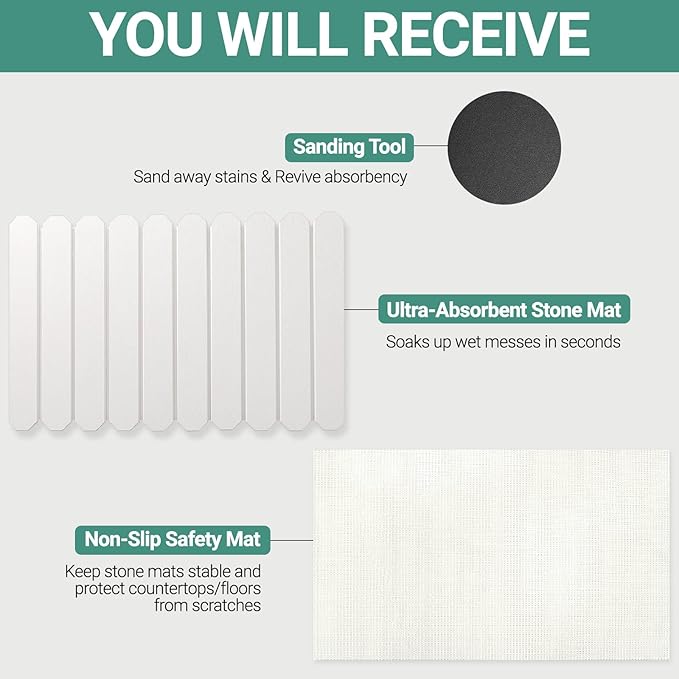 Large Stone Dish Drying Mats for Kitchen Counter, 23" L×15" W, Super Absorbent Fast Drying, Collapsible Diatomaceous Earth Dish Drying Mat - Trapezoidal, White