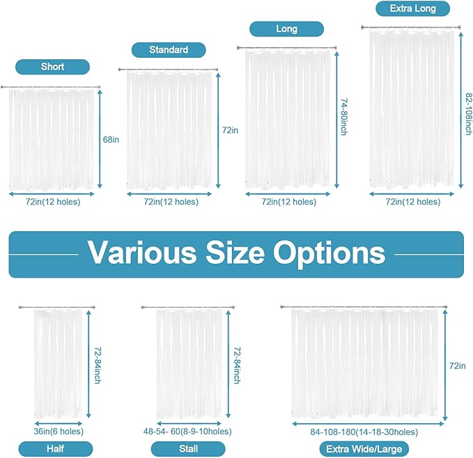 EurCross 9G Clear Extra Long Shower Curtain Liner 72 x 84 inches Long with 5 Magnets, Transparent Heavy Duty Weighted PEVA Plastic Shower Curtains Liner for Shower Bathroom