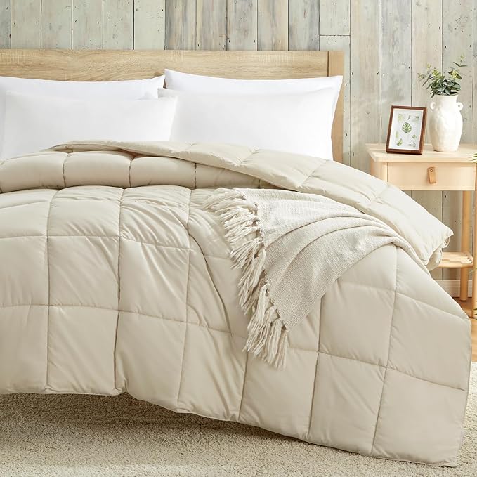 Homelike Moment Comforters Queen Size - Beige Duvet Insert Down Alternative Bed Queen Comforter, Lightweight Bedding Comforters Full Size Quilted Soft All Season Beige