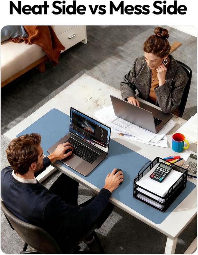 YSAGi Leather Desk Protector, Office Mat, Large Mouse Pad, Non-Slip PU Leather Blotter, Laptop Desk, Waterproof Writing Pad for Office and Home (Blue, 31.5" x 15.8")