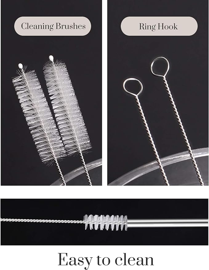 Set of 4 Reusable Metal Straws, 10.5'' Long Stainless Steel Straw with Cleaning Brushes and Case, Drinking for 30 oz and 20 oz Tumblers.
