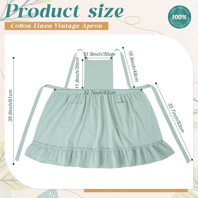 100% Cotton Aprons with Pockets Pinafore Dress for Women Vintage Cute Aprons for Kitchen Baking Gardening Painting