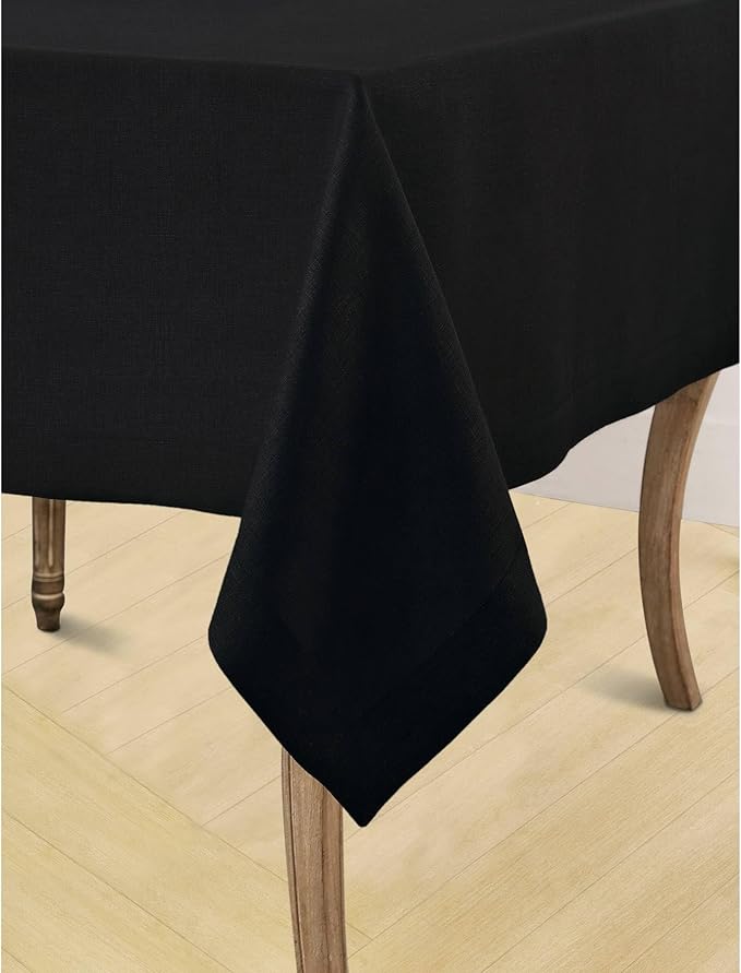 Solino Home Linen Black Tablecloth 60 x 108 Inch - 100% Pure Linen Rectangular Tablecloth - Machine Washable Table Cloth - Fete