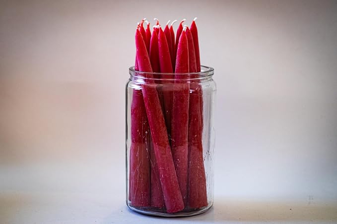 100% Pure Beeswax Taper Candles - All-Natural Handmade Decorative & Dipped Smokeless Unscented Candles for Christmas, Advent, and Hanukkah, Red Blossom, 8.5 Inches, 24 Candle Set, by BeeTheLight