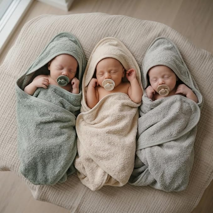 Hooded Baby Towels – 100% Organic Cotton Baby Bath Towels – Baby Boy Newborn Essentials - Super-Soft and Absorbent.(2-Pack Fog and Baby Blue)