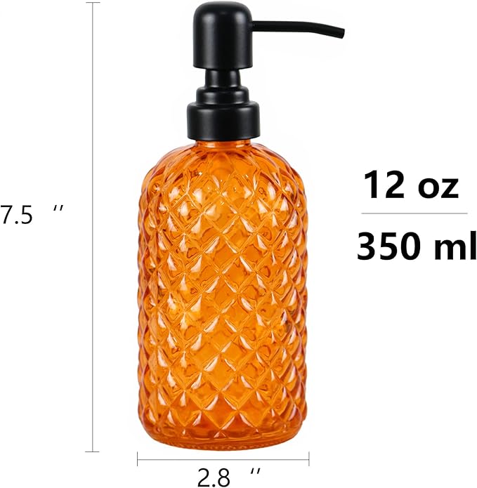 12Oz Glass Soap Dispenser with 304 Black Rustproof Stainless-Steel Pump, Refillable Glass Soap Dispenser for Kitchen, Bathroom, Farmhouse