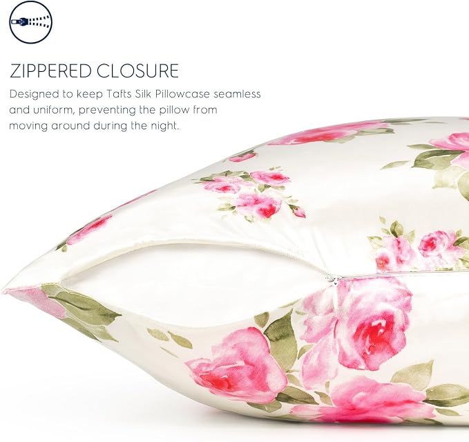 TAFTS 22mm 100% Pure Mulberry 6A Silk Pillowcase for Hair & Skin with Zipper Closure, Cooling, Natural, Organic, Double Sided Silk Pillow Case (Rose, Queen Size, 20"x30")