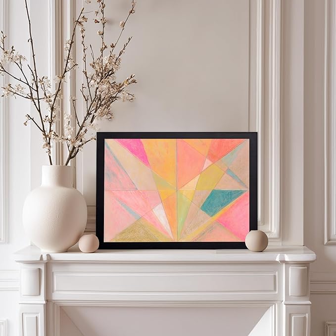 Monem Art Colorful Geometric Abstract Painting Print - Pastel Art Deco Style Art Poster - Wall Decor for Living Room, Bedroom or Office - 8x10 Black Framed Wall Art by Renee Stramel
