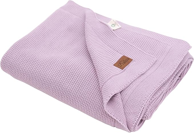 Dalisa 100% Organic Turkish Cotton Throw Blanket - GOTS Certified, Cozy - Perfect for Couch, Bed, and Home Decor - Boho Vintage Knit Alina (Lavender Frost, 50x60)