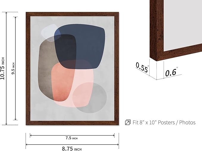 Monem Art Pastel Abstract Organic Shapes Print - Scandinavian Minimalist Art Poster - Wall Decor for Living Room, Bedroom or Office - 8x10 Brown Framed Wall Art by Mareike Bohmer