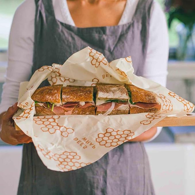 Bee's Wrap Beeswax Wraps for Bread - 2 Pack Beeswax Bread Wrap for Sourdough & Bread Storage - Plastic Free Made in USA Reusable Natural Food Wrap - Bakery Lane & Honeycomb