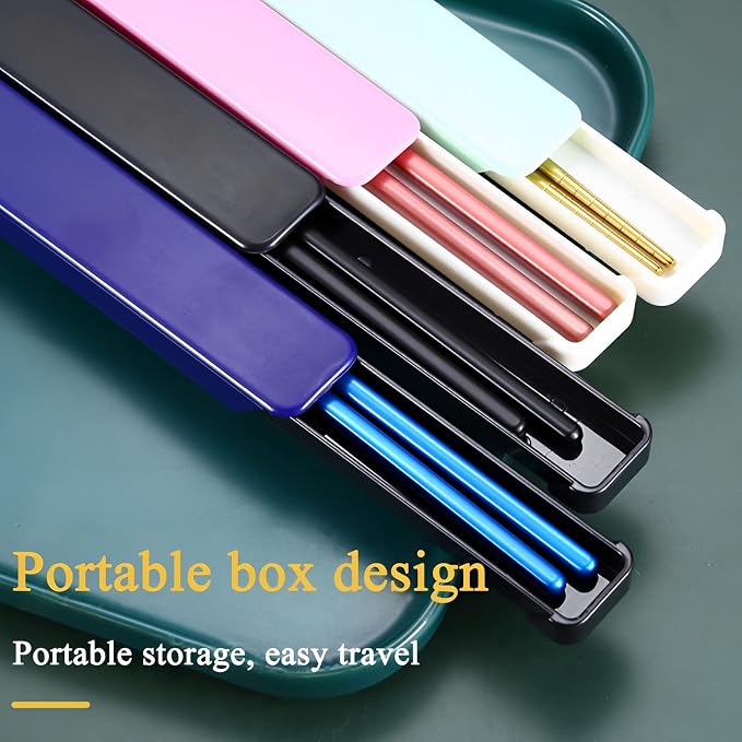 Portable Reusable Stainless Steel Chopsticks with Case, Black Blue,9‘’ | 18/8 Stainless Steel,Metal,Black Blue For Travel,Camping,Bento Box, Alternative to Wooden/Plastic Chopstick
