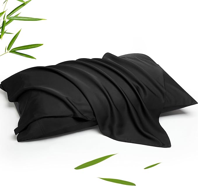 100% Rayon Derived from Bamboo Pillowcases 2 Pack Silky Pillow Covers for Hot Sleepers with Envelope Closure Black 20x30 Inches