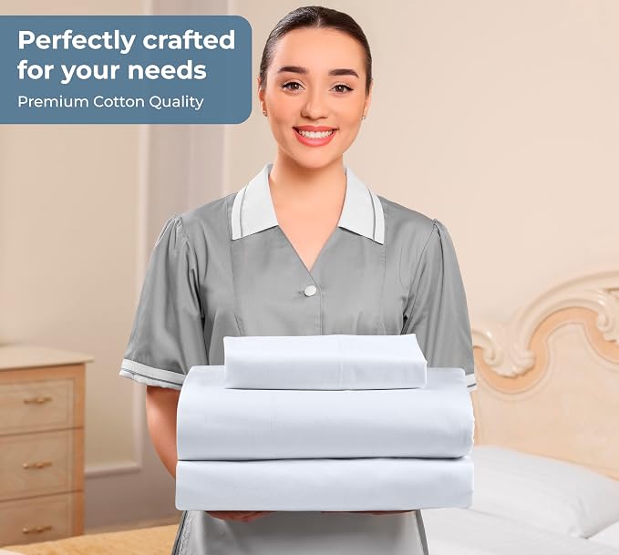 ROYALE LINENS 100% Organic Cotton Twin Sheet Set - Percale Weave - 3 Pieces Set - 1 Flat, 1 Deep Pocket Fitted Sheet and 1 Pillowcases - White Bed Sheets - Sábanas Twin - Crisp Cool (White)