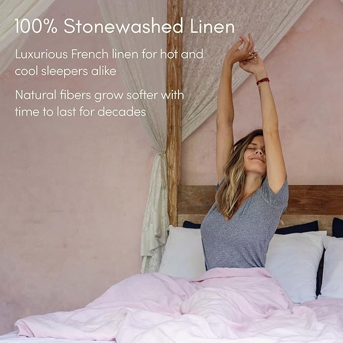 Baloo 100% French Linen Duvet Cover for Weighted Blanket (Blush Pink - 60"x80" - Full/Queen Size) | Cooling, Soft & Durable | Certified European Flax® | for Baloo 15 & 20lbs Weighted Blanket