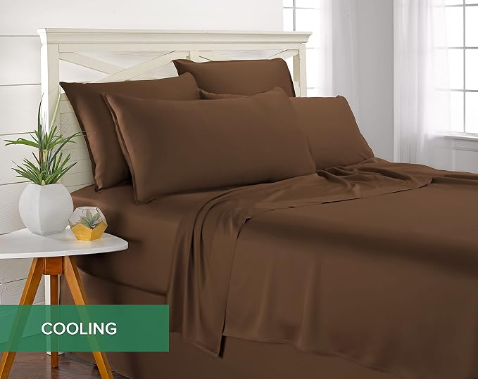 Pure Bamboo Queen Sheets, Genuine 100% Organic Viscose Derived from Bamboo Bed Sheet Set, Luxuriously Soft & Cooling, Double Stitching, 2 Year Quality Promise (Queen, Coconut Husk)